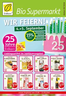 Erdkorn Biomarkrt Prospekt in Bad Hersfeld | 15% Rabatt ! | 2026-08-27T00:00:00.000Z - 2026-09-23T00:00:00.000Z
