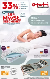 Opti Wohnwelt Prospekt in Schweinfurt | Schlafen jetzt Steuerfrei | 2026-08-28T00:00:00.000Z - 2026-09-19T00:00:00.000Z