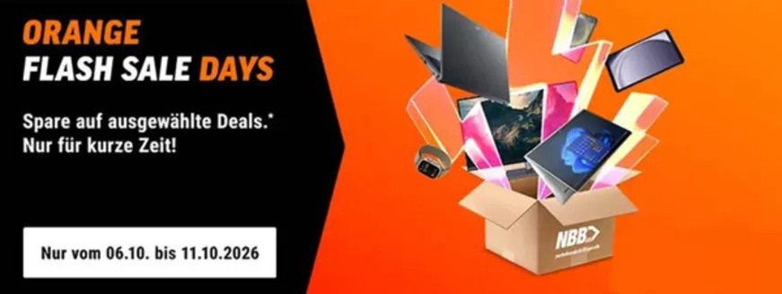 Notebooksbilliger Prospekt in Kaufbeuren | Orange Flash Sale DAys | 2026-10-06T00:00:00.000Z - 2026-10-11T00:00:00.000Z