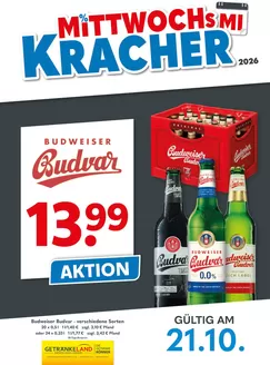 Getränkeland Prospekt | Mittwochskracher Budweiser 43 2026 | 2026-10-21T00:00:00.000Z - 2026-10-21T00:00:00.000Z
