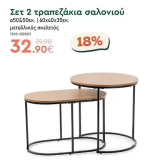 Σετ 2 τραπεζάκια σαλονιού 050&50εκ. | 60x40x35εκ. μεταλλικός σκελετός 1516-00001