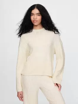 Εκρού CashSoft Cable-Knit Πουλόβερ