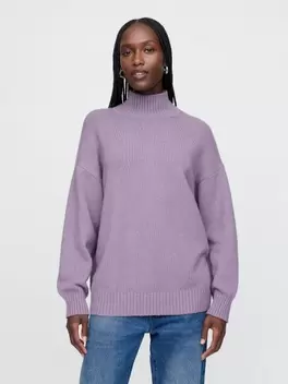 Μωβ CashSoft Mockneck Πουλόβερ