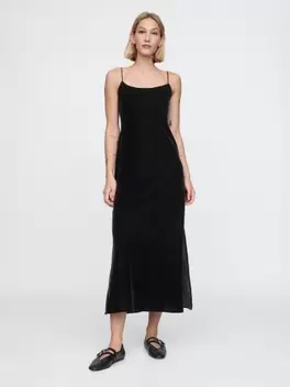 Μαύρο Ανακυκλωμένο Βελούδινο Maxi Slip Φόρεμα