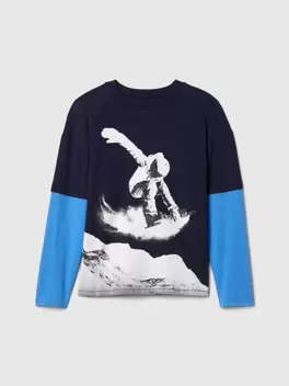 Μπλε Παιδικό Relaxed Double-Layer Graphic Μπλούζα