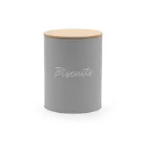 Μεταλλικό Κουτί αποθήκευσης Biscuits γκρι με μπαμπού καπάκι 2.5 Λ.