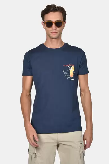 Ανδρικό Βαμβακερό T-shirt Με Στάμπα Tequila - NAVY