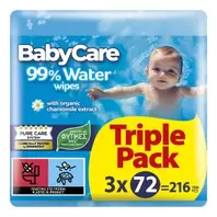 Babycare Μωρομάντηλα Water 3 x 72 Τεμάχια