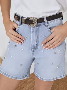 Jeans shorts with star studs and strass