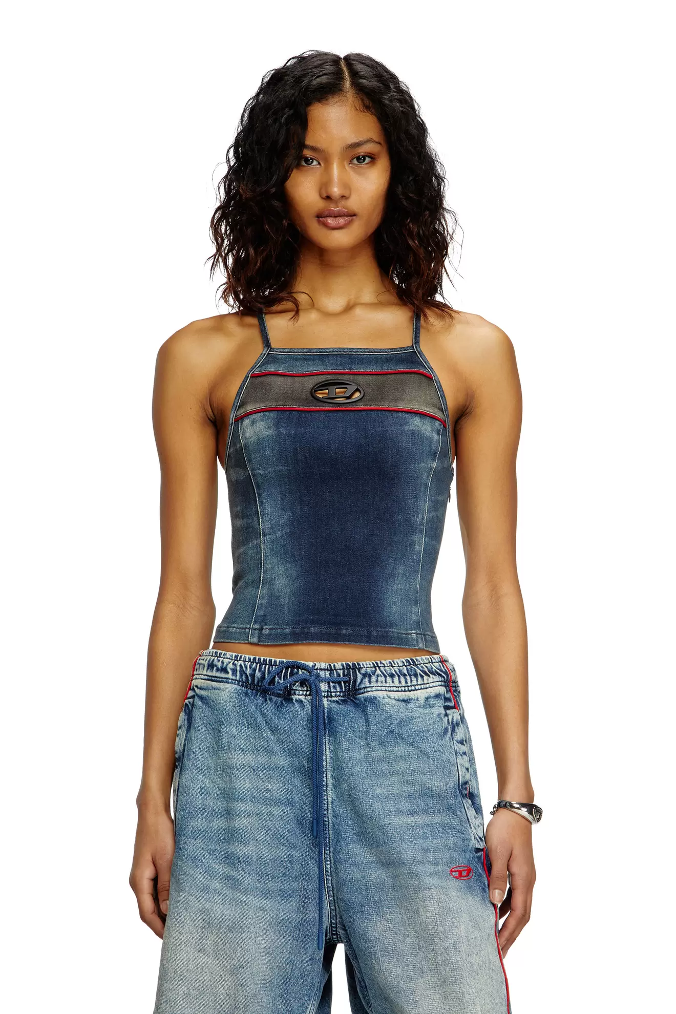 Top in stretch bicolour denim