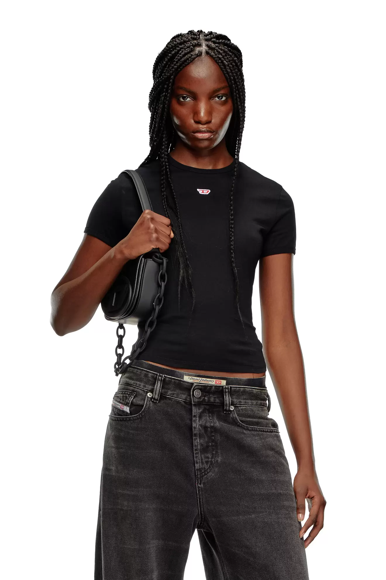 T-shirt with embroidered D patch
