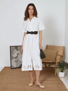 Dress midi with broderie hemline