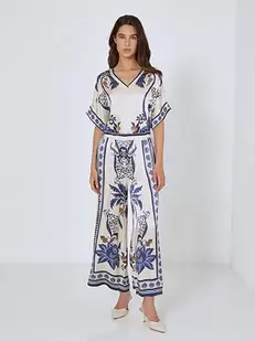 Wide leg trousers printed satin