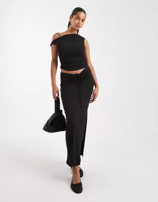 Vero Moda slinky ruched front maxi skirt co-ord in black