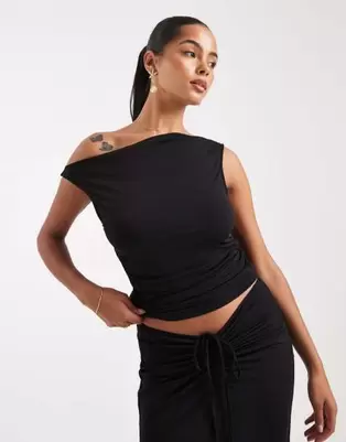 Vero Moda slinky sleevless slash neck tank top co-ord in black
