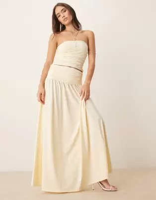 ASOS DESIGN mix & match drop waist ruched maxi skirt in buttermilk