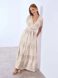 Dress maxi with broderie metallic details