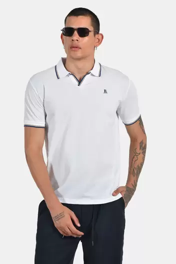 Ανδρική Polo Μπλούζα Με Αντίθεση Σε Γιακά & Μανίκια - ΛΕΥΚΟ