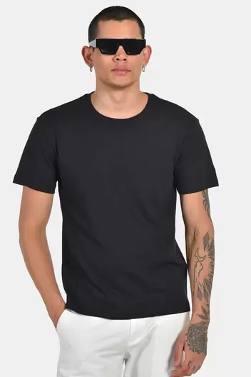 Ανδρικό 100% Βαμβακερό T-shirt Με Logo Στο Πίσω Μέρος - ΜΑΥΡΟ