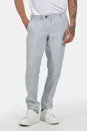 Ανδρικό Λινό Παντελόνι Ριγέ - Normal Fit - NAVY