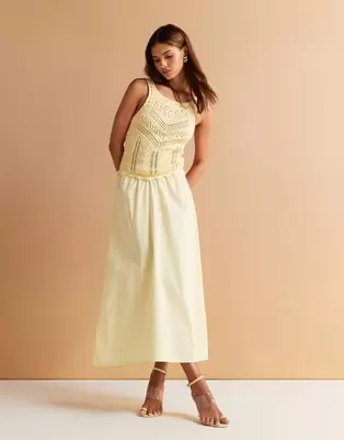 ASOS DESIGN knitted poplin mix maxi dress in buttermilk yellow