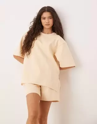 ASOS DESIGN co-ord interlock split side t-shirt in buttermilk