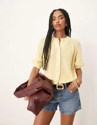 ASOS DESIGN knitted cardigan with raglan sleeve in yellow