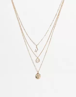 Reclaimed Vintage inspired constellation star multirow necklace