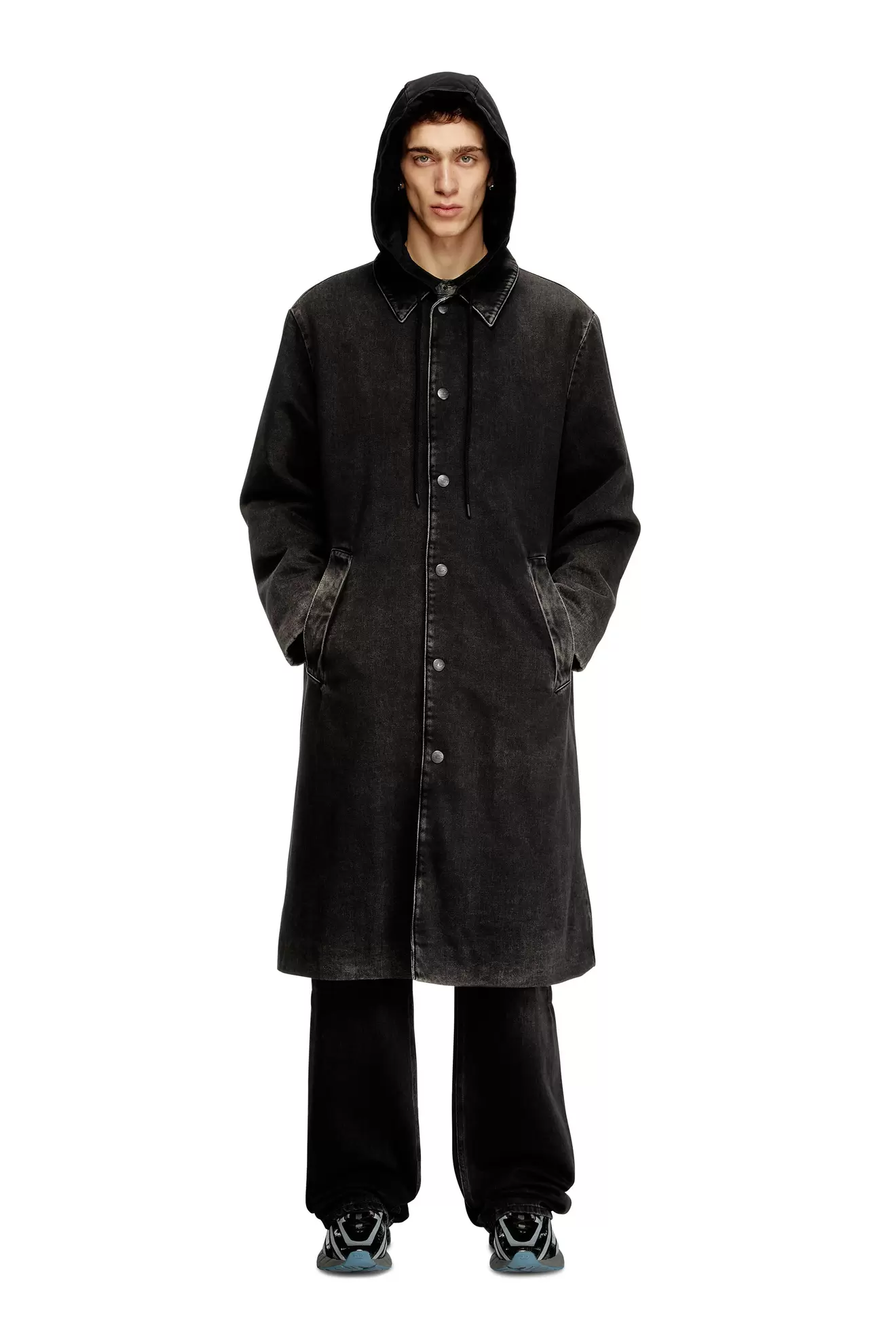 Hybrid coat in denim and jersey