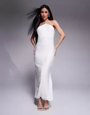 Forever New Bridal fringe drape midaxi dress in ivory