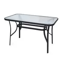Τραπέζι κήπου μεταλλικό ορθογώνιο 140x80x71 εκ. μαύρο με γυάλινη επιφάνεια