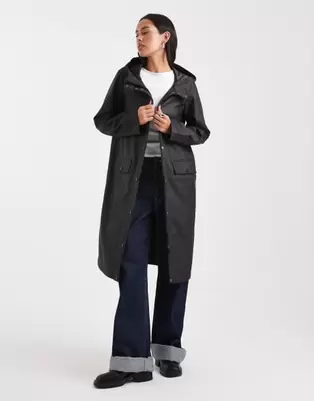 Vero Moda longline hooded raincoat in black