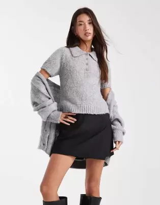 ASOS DESIGN brushed knitted short sleeve polo co-ord in light