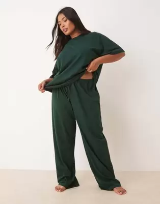 ASOS DESIGN Curve mix & match cotton pyjama trouser in forest green