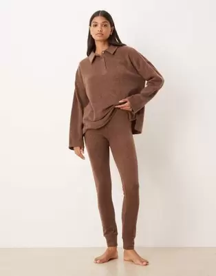 ASOS DESIGN lounge mix & match lightweight fleece legging in chocolate brown