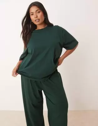 ASOS DESIGN Curve mix & match cotton oversized pyjama tee forest green