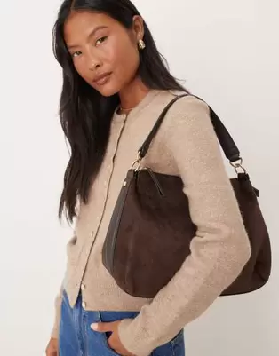 Accessorize slouch suedette handheld bag in chocolate