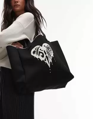 Allsaints Izzy fuzzy heart tote in black - BLACK