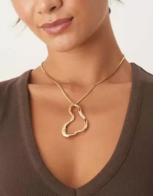 DesignB London irregular molten pendant necklace in gold