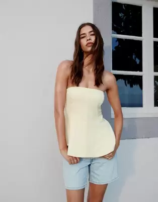 Abercrombie & Fitch peplum tube top in pastel yellow