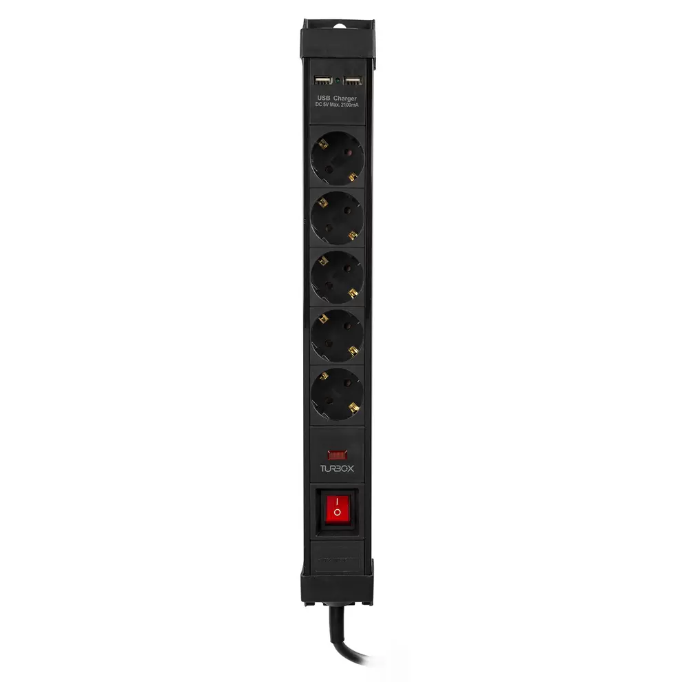 Turbo-X Πολύπριζο Ασφαλείας 5 Θέσεων με 2 Θύρες USB