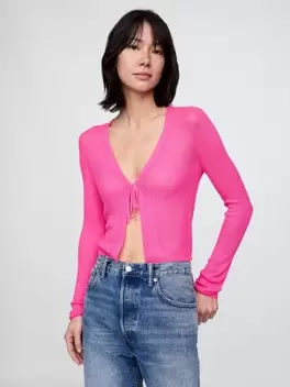 Διάφανη Rib Cropped Tie-Front Ζακέτα