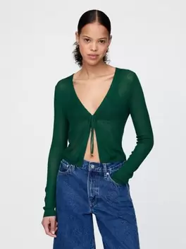 Διάφανη Rib Cropped Tie-Front Ζακέτα