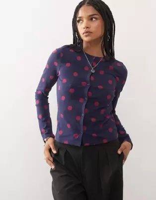 COLLUSION polka dot cardigan in plum and pink