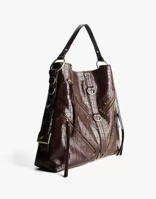 Bershka Studded leather effect maxi bag in brown
