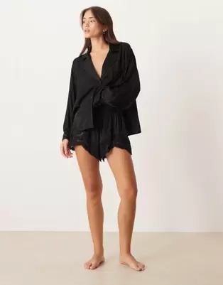Free People midnight muse satin short co-ord in black