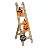 Halloween Διακοσμητική Ξύλινη Σκάλα με Κολοκύθες Αράχνες με LED "Happy Halloween" 24.5x3.8x80.5cm