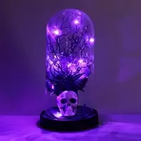 Halloween Διακοσμητικός Θόλος με Νεκροκεφαλή Αράχνες & Μωβ LED Ø11x20cm