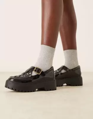 Timberland Stone Street Mary Jane platform shoes in black patent leather