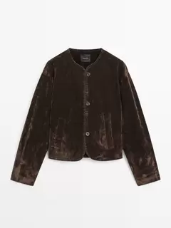 Short denim jacket with flock finish